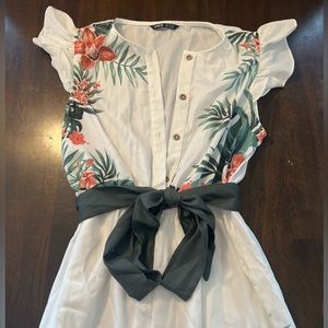 White tropical print jumpsuit